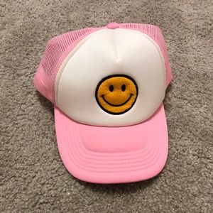 preppy pink smiley face adjustable trucker hat